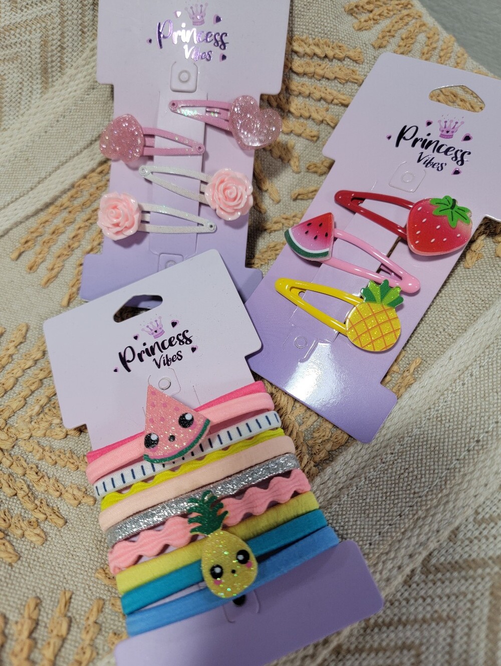 Princess Vibes Kids Pink Fruit Hair Clips & Elastic Set